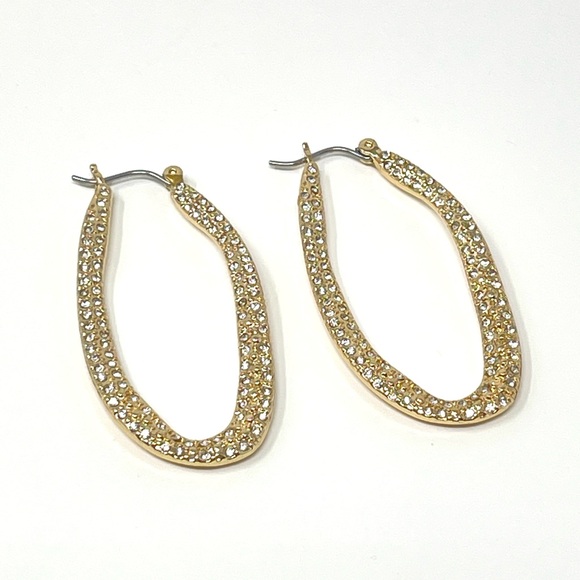 New Anthropologie Cosmic Rocker Oval Hoop Earrings Gold - Picture 3 of 7